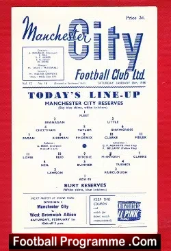 Manchester City v Bury 1958 – Reserves match programme