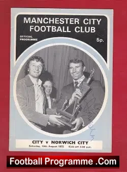 Manchester City v Norwich City 1972 - Signed by Malcolm Allison - football programme