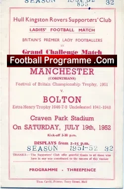 Manchester Corinthians Ladies v  Bolton 1952 – Womens Football Hull