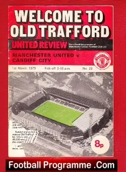 Manchester United v Cardiff City 1975 - Debut Steve Coppell - football programme