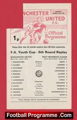 Manchester United v WBA 1976 – FA Youth Cup Programme