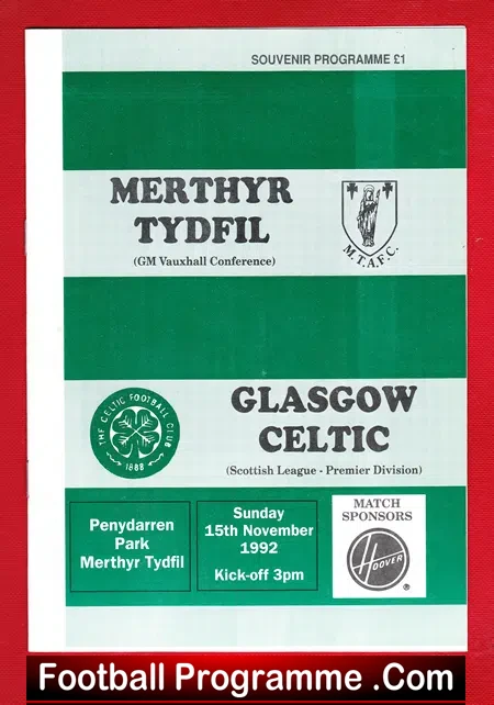 Merthyr Tydfil v Glasgow Celtic 1992 – Penydaren Park Wales