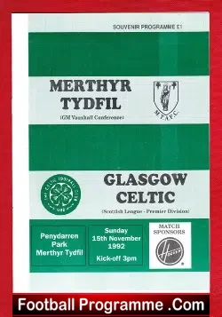 Merthyr Tydfil v Glasgow Celtic 1992 – Penydaren Park Wales