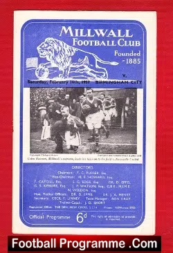Millwall v Birmingham City 1957