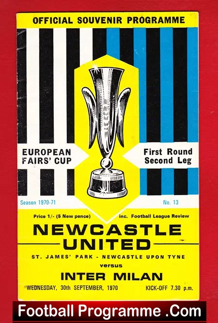 Newcastle United v Inter Milan 1970 – Fairs Cup Game