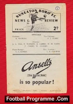 Nuneaton Borough v Hednesfield 1950 – 1950s Football Programme