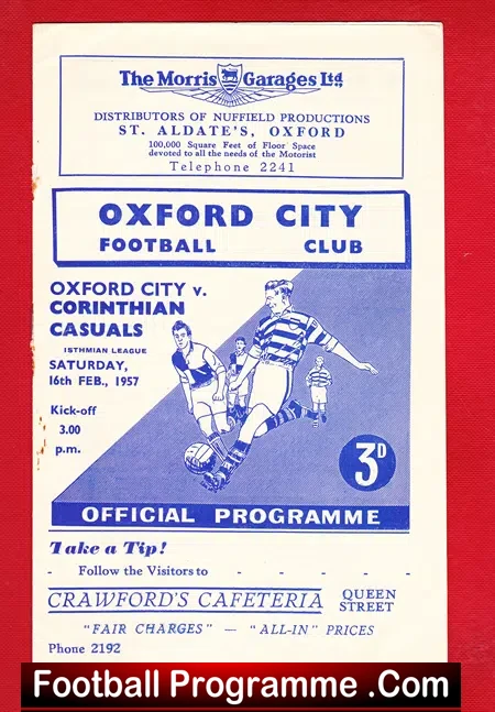 Oxford City v Corinthians Casuals 1957 – 1950s Programme