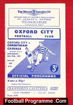 Oxford City v Corinthians Casuals 1957 – 1950s Programme