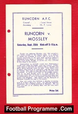 Runcorn v Mossley 1948 – 1940s Football Programme