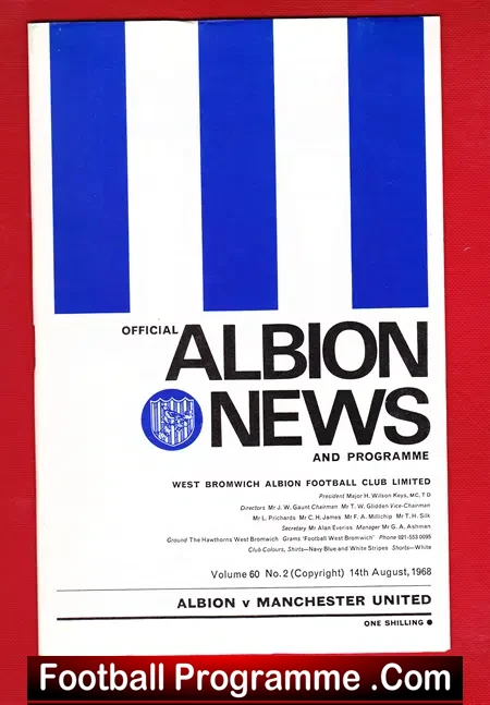 West Bromwich Albion v Manchester United 1968 + League Magazine