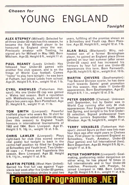 England v Young England 1966 - at Stamford Bridge