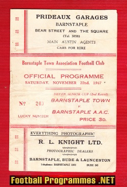 Barnstaple Town v Barnstaple AAC 1947 – 1940s Programme