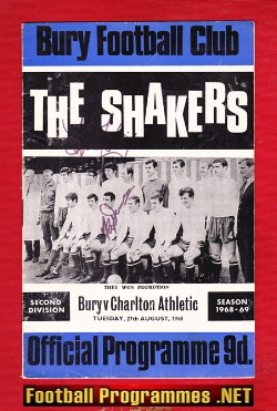 Bury v Charlton Athletic 1968 - Autographed Signed