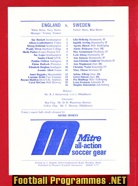 England Ladies v Sweden 1975 - Womens Football Wimbledon