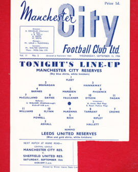 Manchester City v Leeds United 1956 - Reserves Match