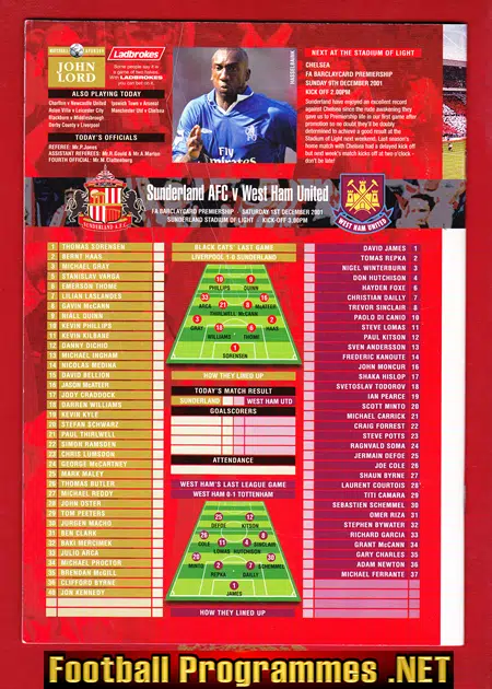 Sunderland v West Ham United 2001