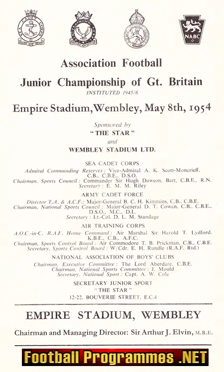 Air Corp v Boys 1954 - Junior Championship Cup Final Wembley