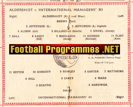Aldershot v International Managers 1954 - Hill