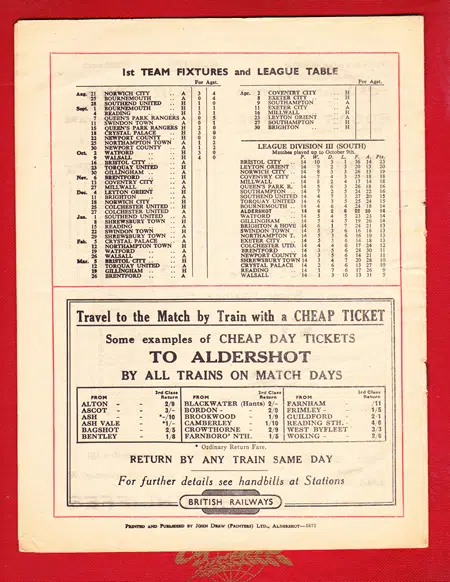 Aldershot v International Managers 1954 - Hill