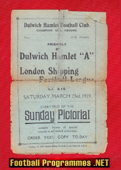 Dulwich Hamlet v London Shipping 1929 – 1920s Football Programme