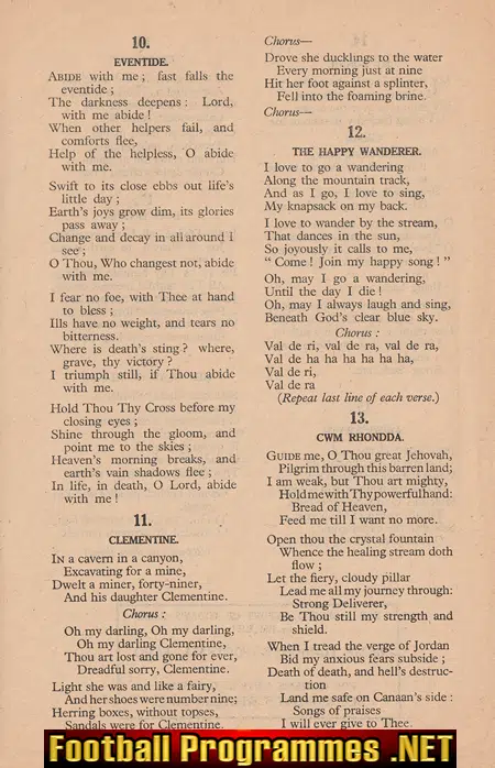 Wales v Scotland 1954 - Community Song Sheet