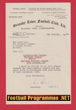 Grimsby Town Football Club Official Letter 1955 - 1950s