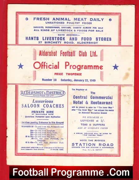 Aldershot v Watford 1949 – 1940s Programme – To Clear