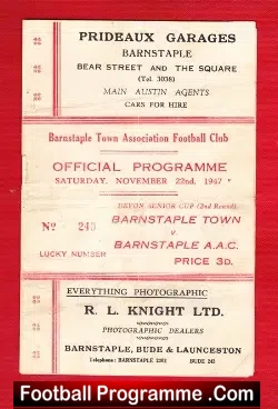 Barnstaple Town v Barnstaple AAC 1947 – 1940s Programme