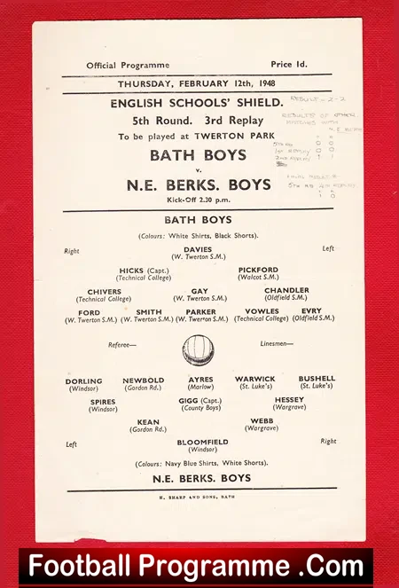 Bath Boys v Berkshire Youth 1948 – Twerton Park