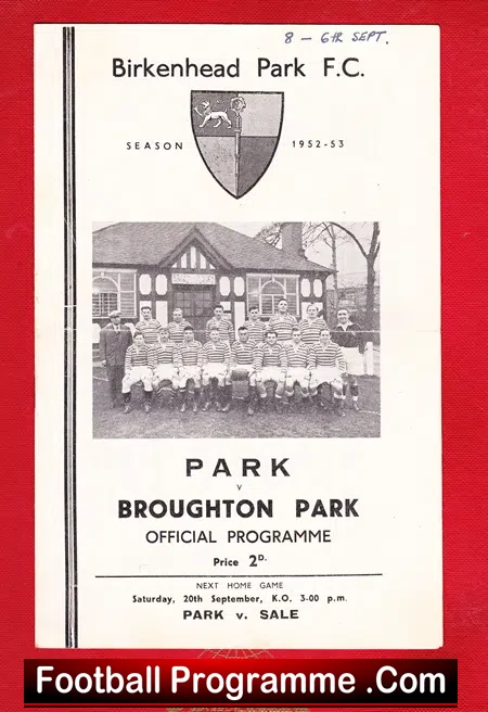 Birkinhead Park Rugby v Broughton Park 1952