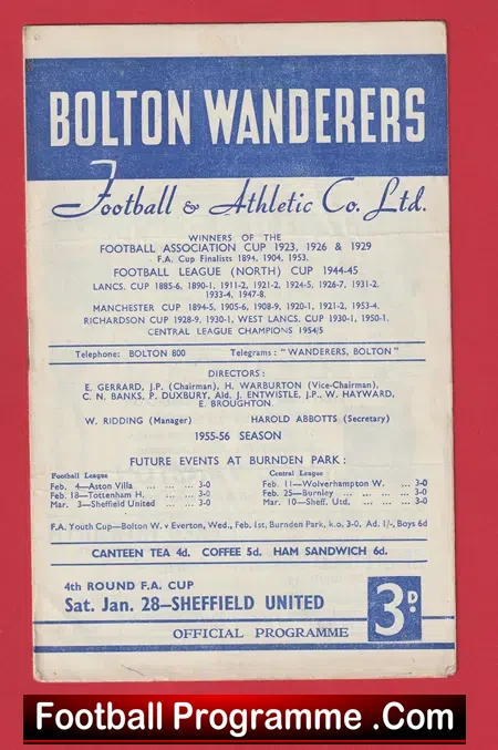 Bolton Wanderers v Sheffield United 1956