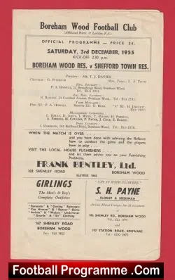Boreham Wood v Shefford Town 1955 – Reserves