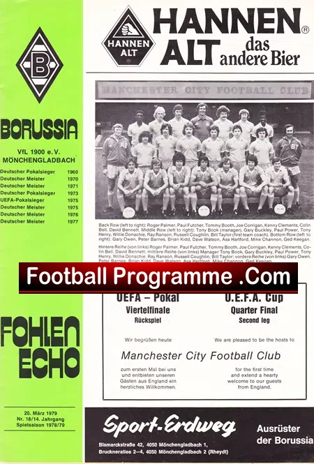 Borussia MonchenGladbach v Manchester City 1979 – Germany BMG