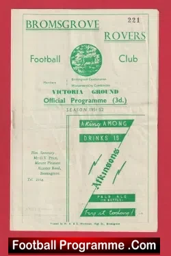 Bromsgrove Rovers v Bilston Town 1952 - Football Club Programme - football programme
