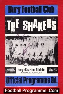 Bury v Charlton Athletic 1968 – Autographed Signed