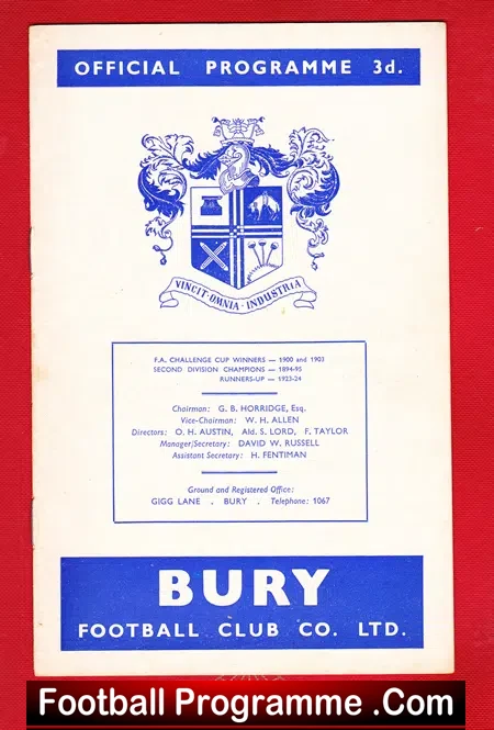Bury v Chesterfield Town 1960