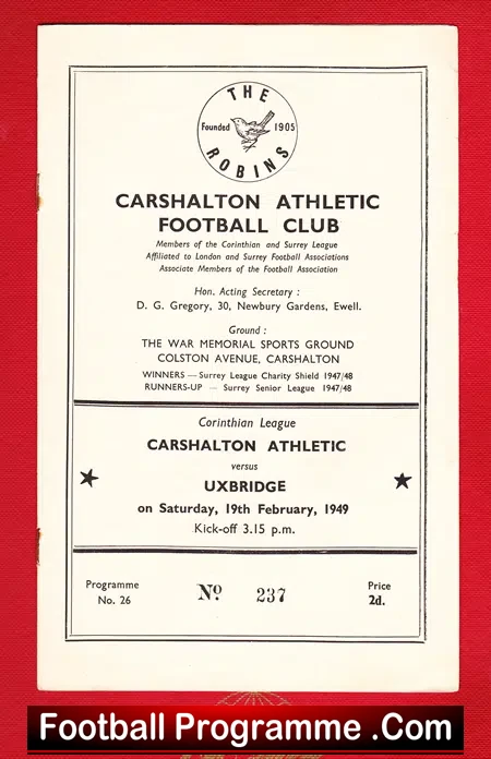 Carshalton Athletic v Uxbridge 1949 – 1940s