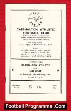 Carshalton Athletic v Uxbridge 1949 – 1940s