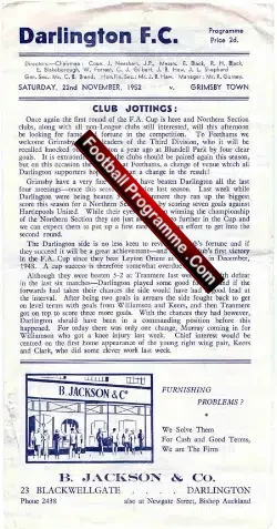 Darlington v Grimsby Town 1952