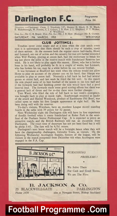Darlington v Wrexham 1953 – 1950s