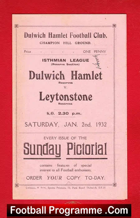 Dulwich Hamlet v Leytonstone 1932 – Rare Football Memorabilia