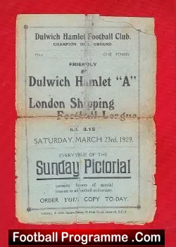 Dulwich Hamlet v London Shipping 1929 – 1920s Football Programme