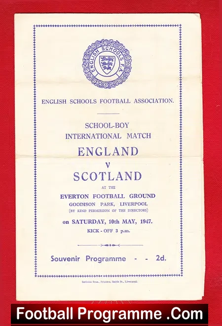 England v Scotland 1947 – School Boys at Godison Park Everton