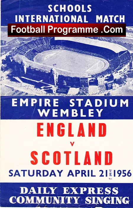 England v Scotland 1956 – Community Song Sheet Schoolboys match