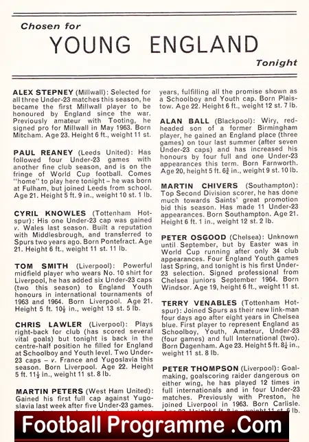 England v Young England 1966 - at Stamford Bridge