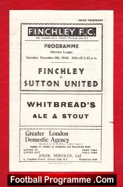 Finchley v Sutton United 1946 – 1940s Programme