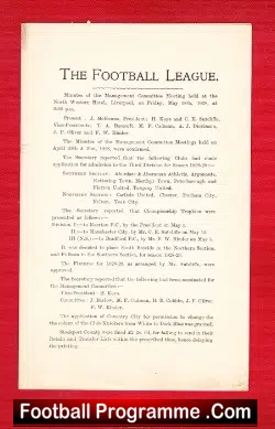 Football League Minutes To Meeting Liverpool Western Hotel 1927
