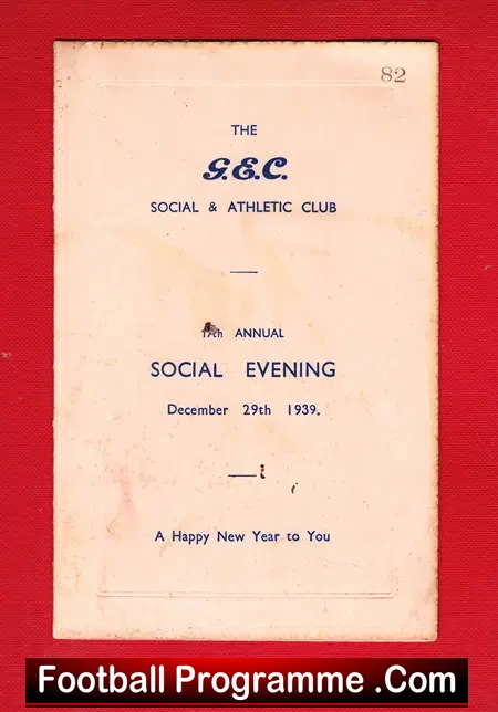 GEC Dinner Dance Menu Card 1939 – Memorabilia 1930s