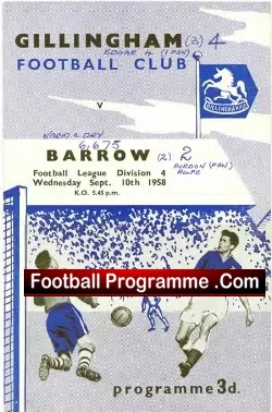 Gillingham v Barrow 1958 – Plus Newspaper Articles