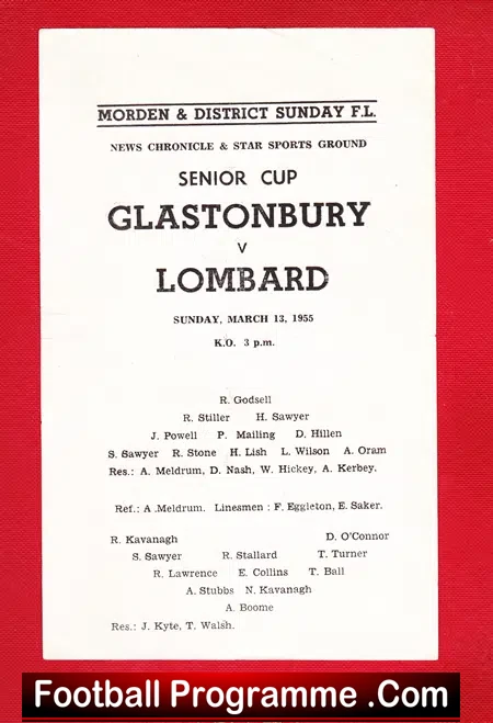 Glastonbury v Lombard 1955 – Senior Cup Final